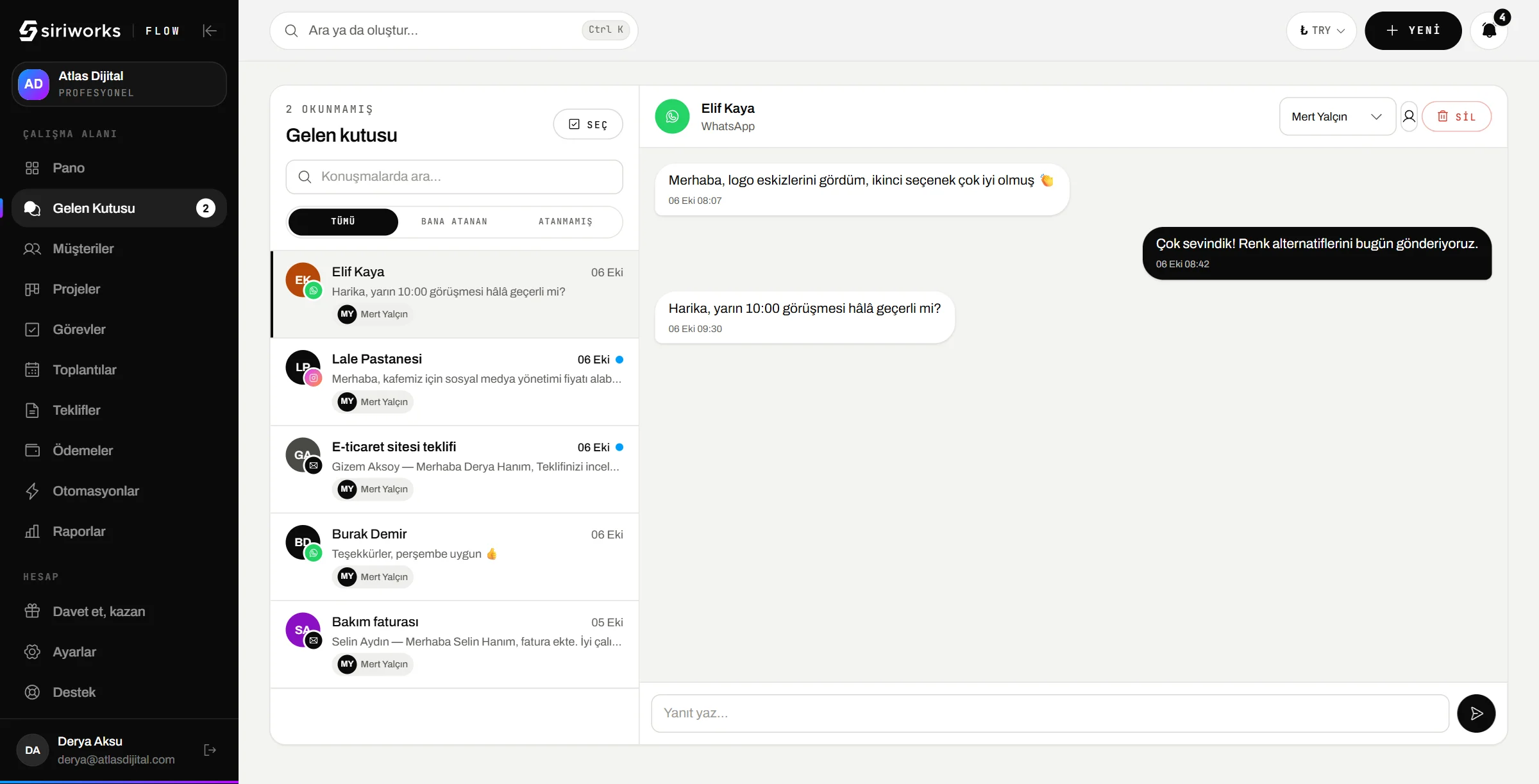 Flow gelen kutusu: WhatsApp, Instagram ve e-posta konuşmaları tek listede