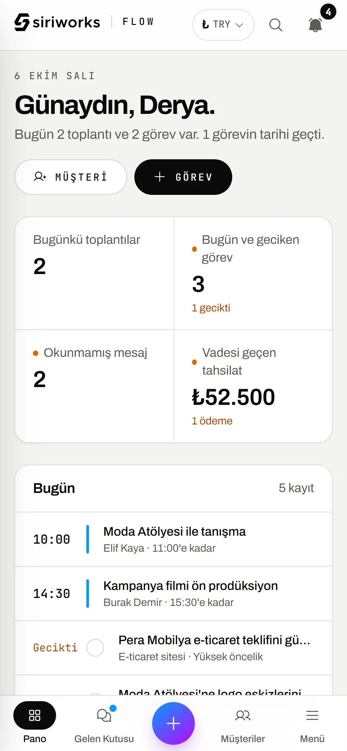 Flow telefonda: günün özeti, toplantılar ve görevler