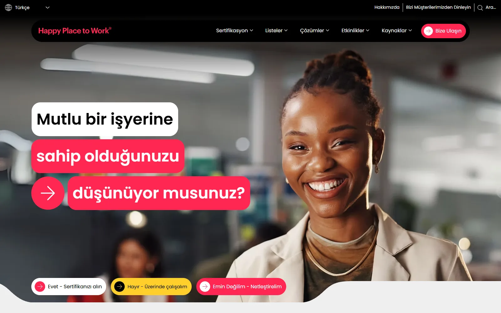 Happy Place to Work web sitesi ekran görüntüsü
